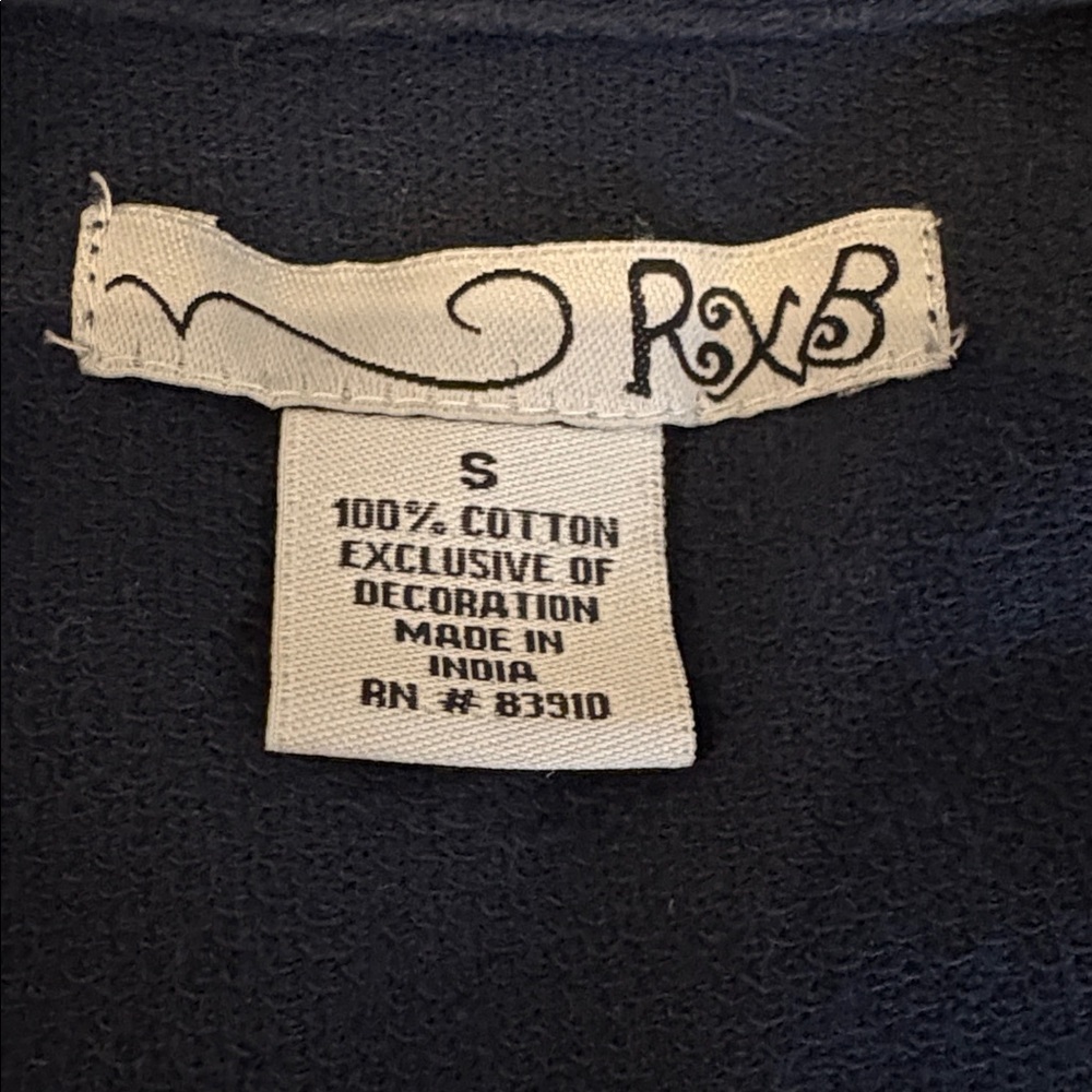 Navy Cotton Wrap Sweater Embroidered Garment - S - Picture 7 of 8